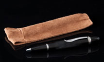 Black Ribbed Rollerball Pen in Suede Holder