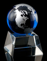 Cobalt Blue and Silver Globe On Crystal Base