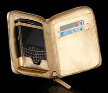 Gold Leather Cell Phone Pouchette - Open