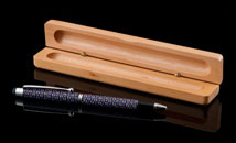 Purple Dot Ballpoint Pen/Stylus in Wooden Box