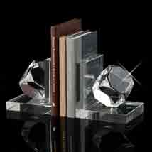 Crystal Glass Archimedean Bookend Pair