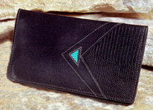 Black Calf Leather Checkbook Cover with Turquoise Triangle