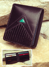 Black Calf Leather Wallet with Turquoise Triangle Inlay