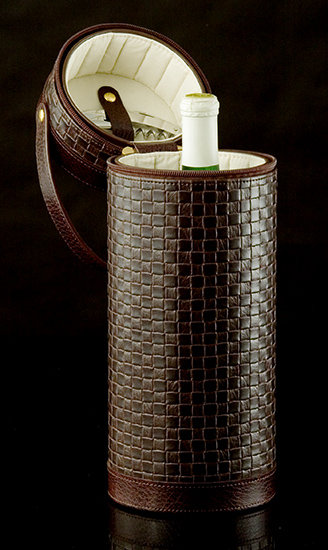 Brown Braided Leather Wine Tote