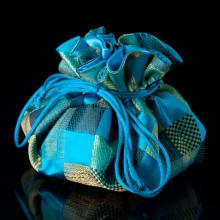 Teal Satin Chinoiserie Jewelry Pouch