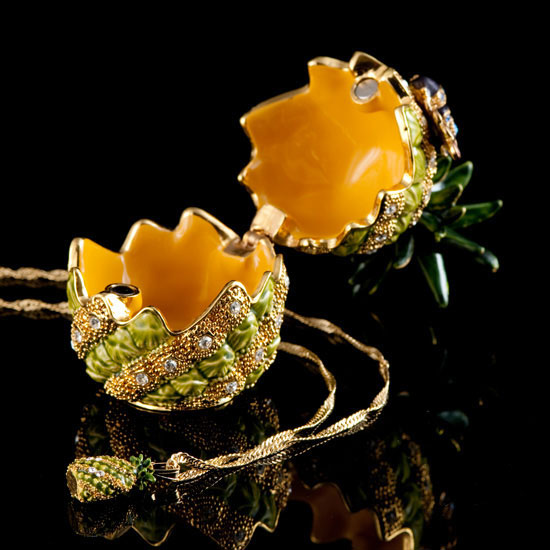 Miniature Jeweled Pineapple Box and Necklace