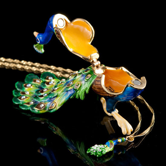 Majestic Peacock Jeweled Box and Necklace