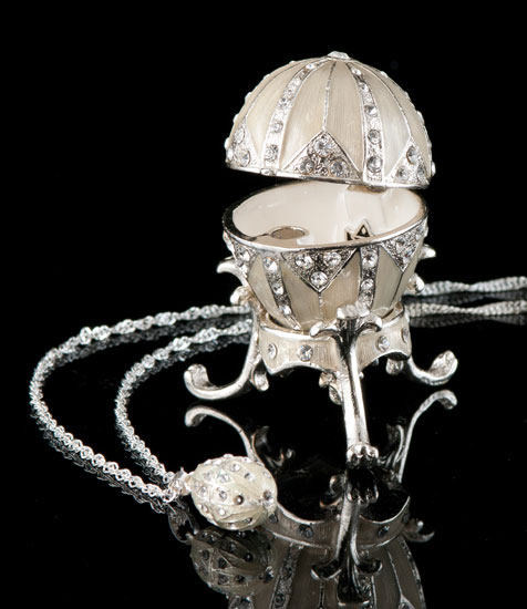 Silver Jeweled Egg Box and Necklace