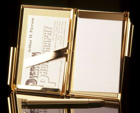 Gold Memo Card Holder with Pen - Open