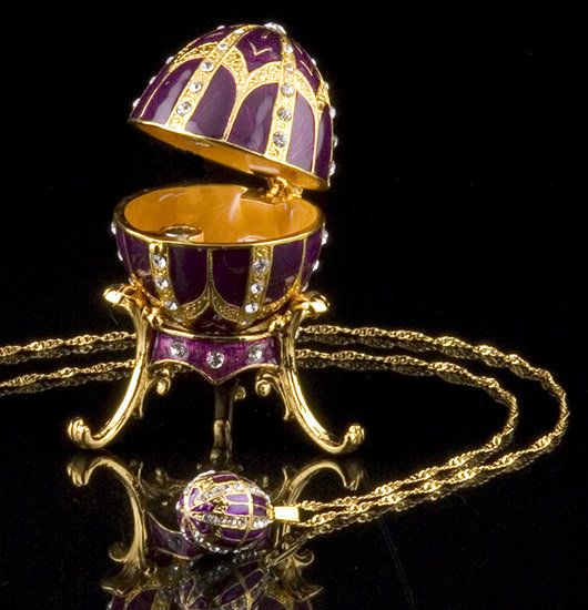 Purple Jeweled Egg Box and Necklace