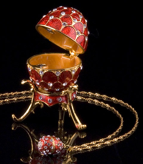 Red Jeweled Egg Box and Necklace