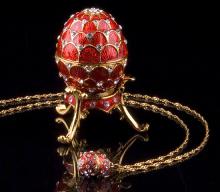 Red Jeweled Egg Box and Necklace